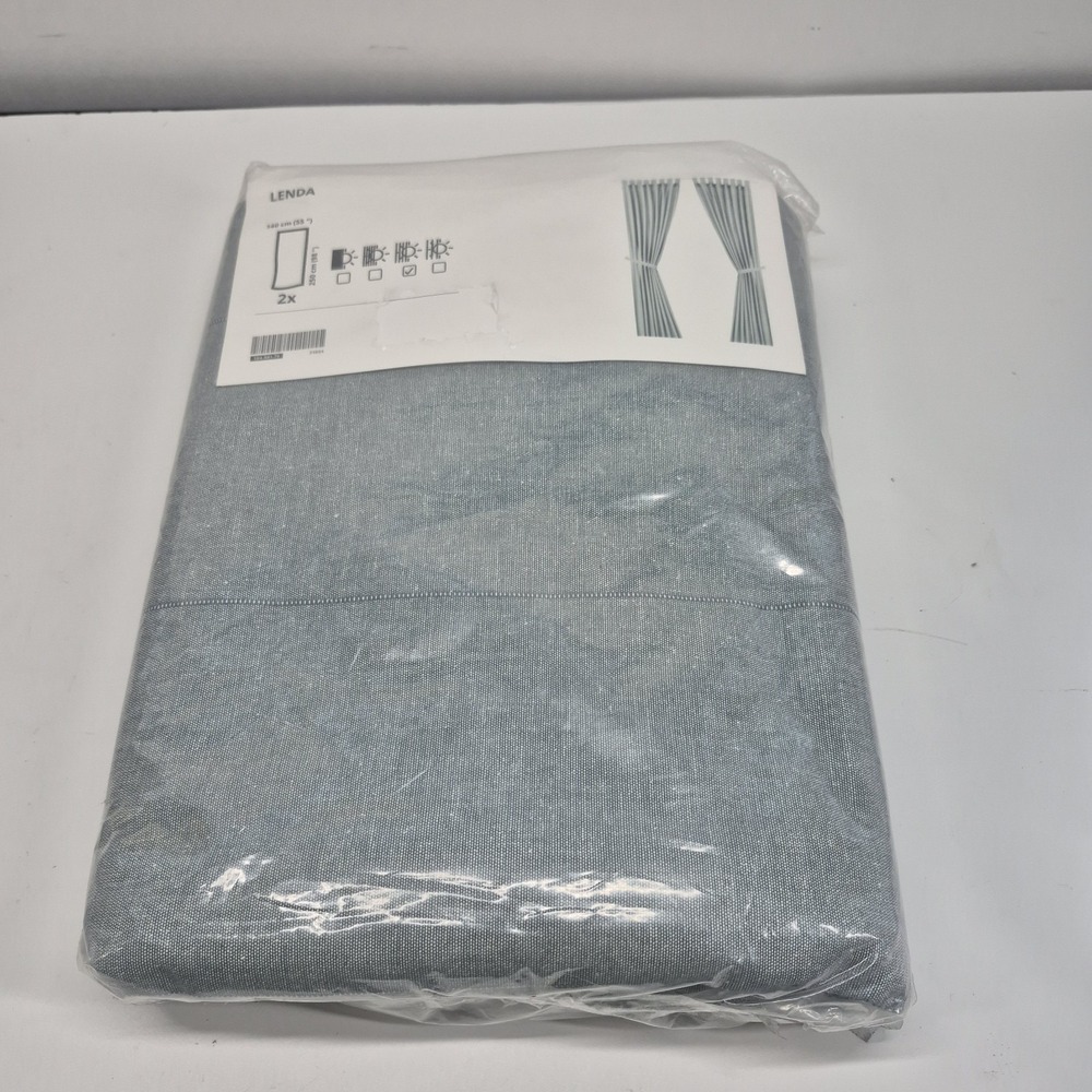 IKEA LENDA Curtains w/ Tie-Backs 55x98 1 Pair Gray Turquoise 104.981.79